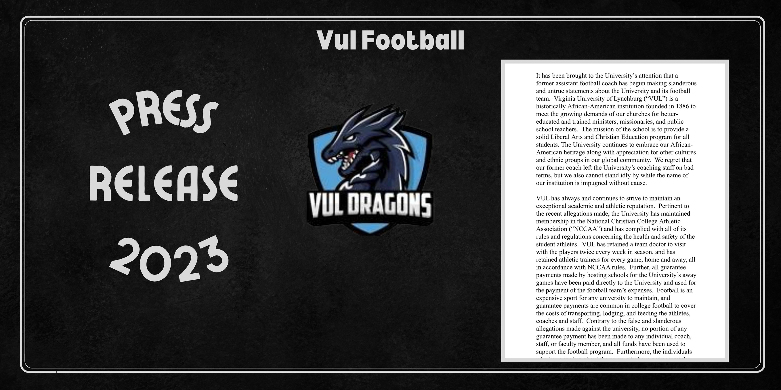 Vul Football Press Release